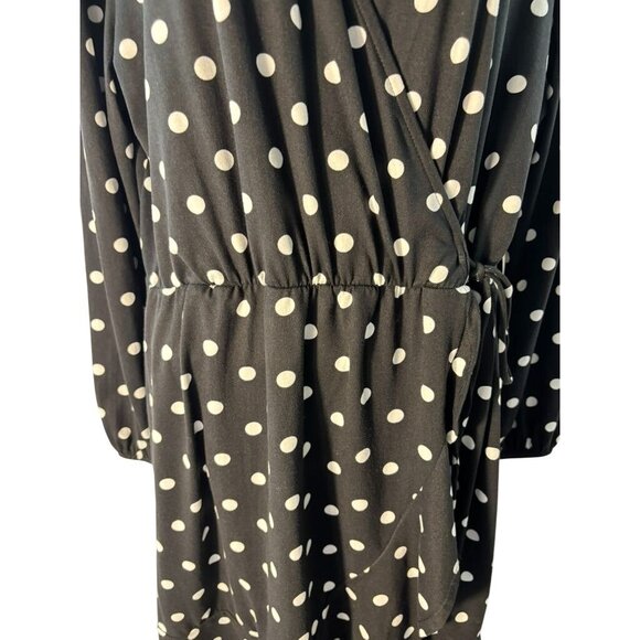 Black Polka Dot Wrap Style Long Sleeve Dress By Nine Britton - 1X - Picture 5 of 10